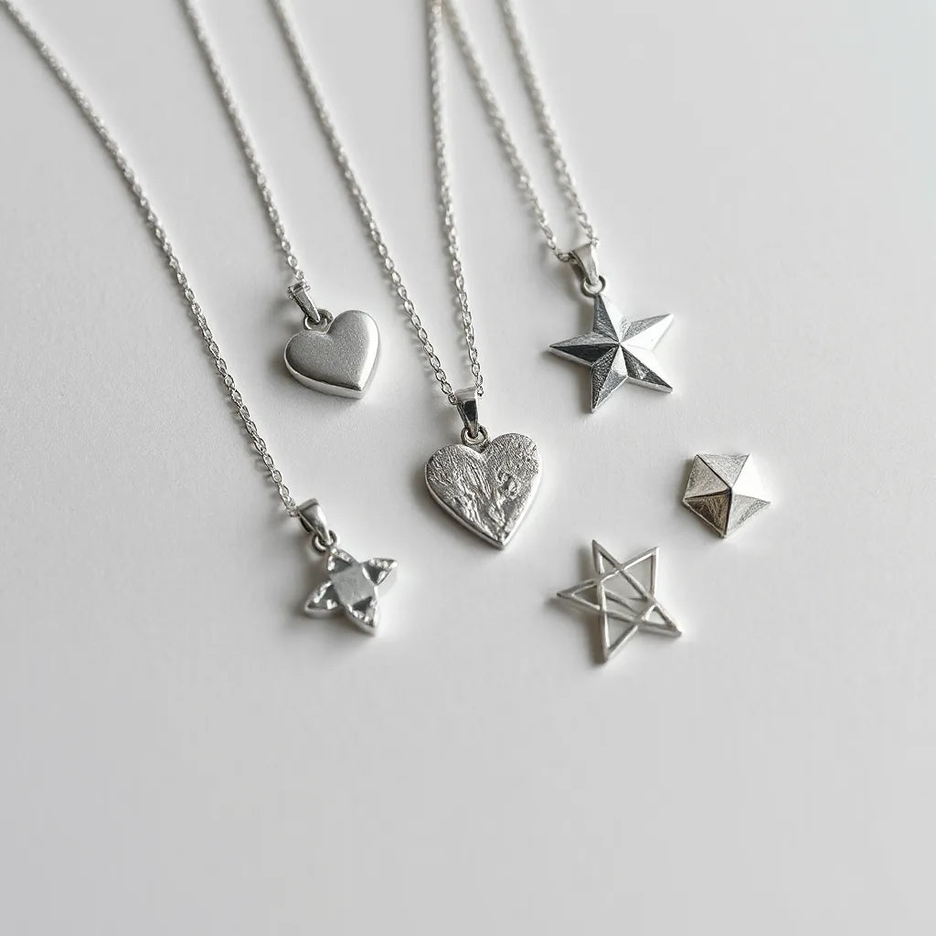 Assorted custom 925 silver pendants with fine engraving details displayed on a clean background