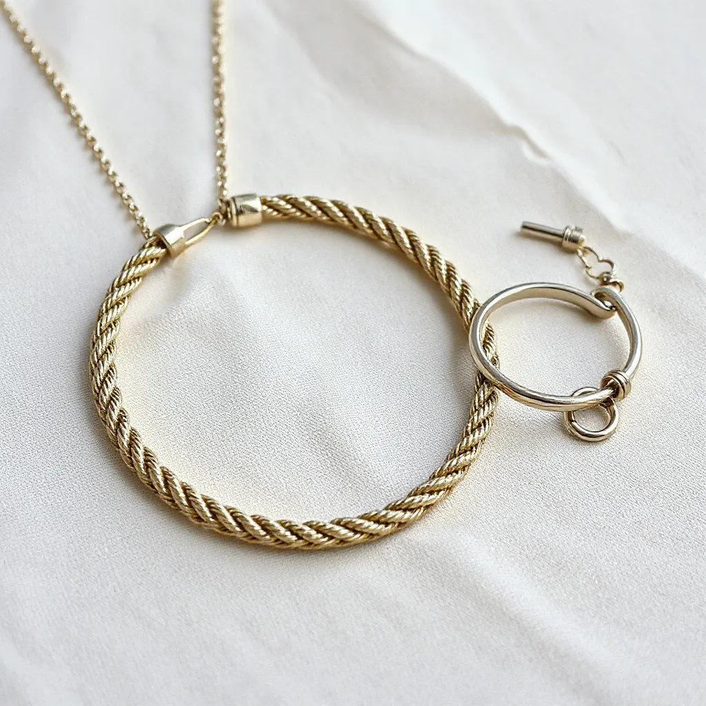Polished rope chain necklace and bracelet on light fabric with soft studio lighting and clear link detail