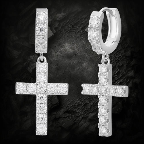 iced out dangle cross earrings