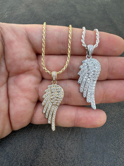 1.24ct Real Diamond Guardian Angel Wing Pendant Solid 14k Gold Necklace Pendant