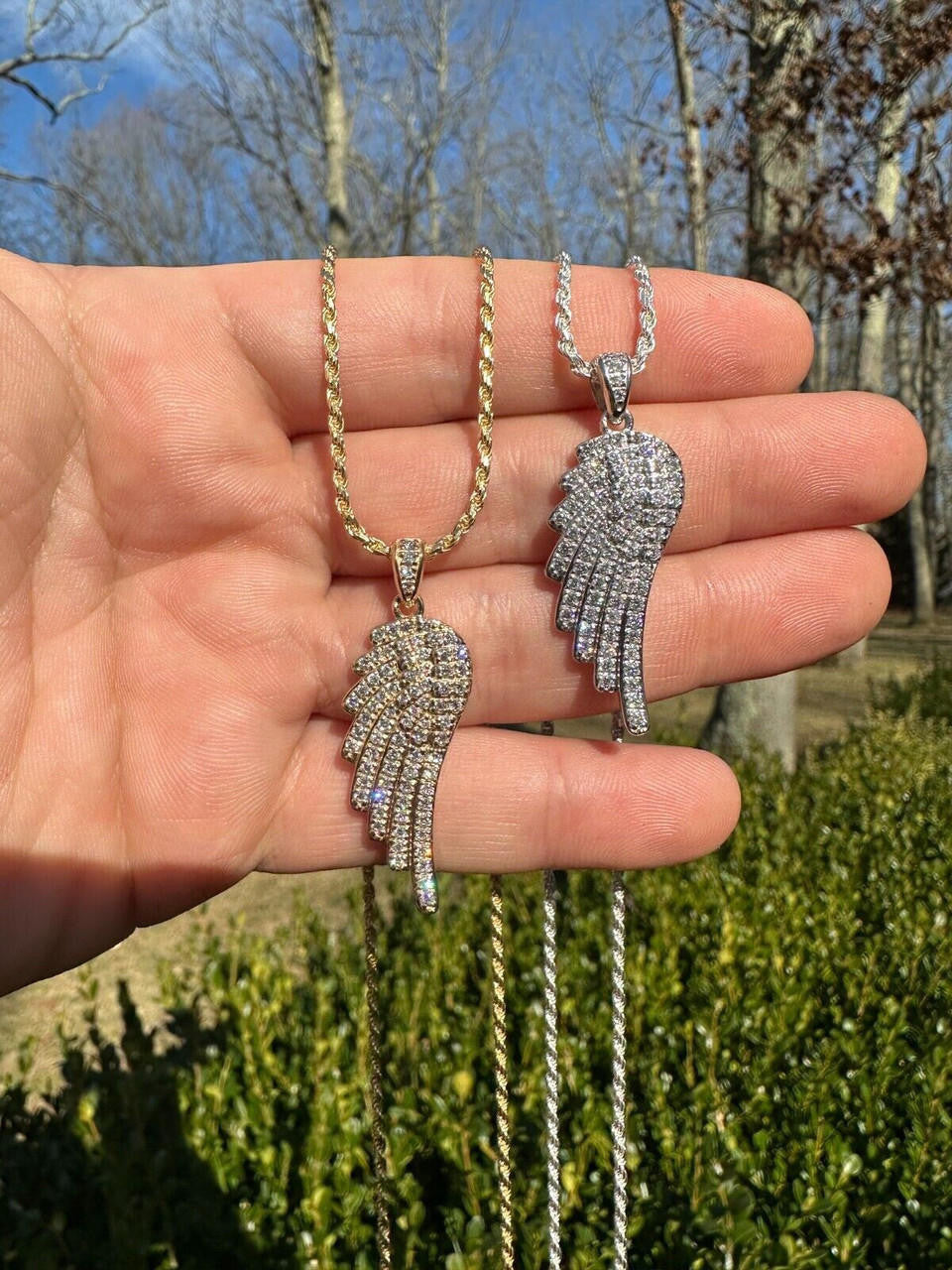 1.24ct Real Diamond Guardian Angel Wing Pendant Solid 14k Gold Necklace Pendant