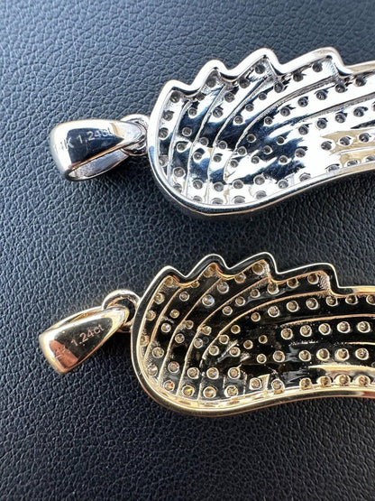 1.24ct Real Diamond Guardian Angel Wing Pendant Solid 14k Gold Necklace Pendant