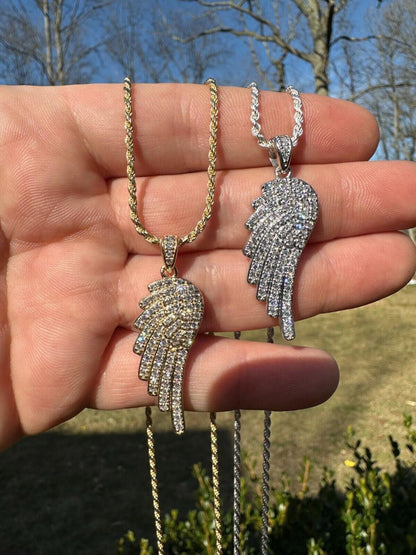 1.24ct Real Diamond Guardian Angel Wing Pendant Solid 14k Gold Necklace Pendant