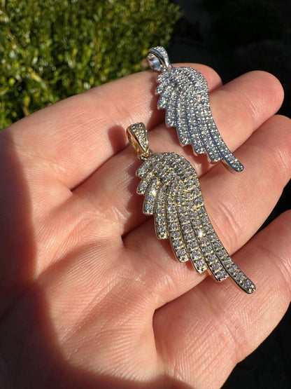 1.24ct Real Diamond Guardian Angel Wing Pendant Solid 14k Gold Necklace Pendant