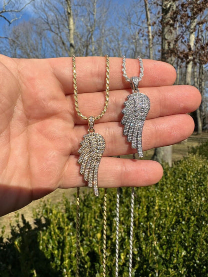 1.24ct Real Diamond Guardian Angel Wing Pendant Solid 14k Gold Necklace Pendant