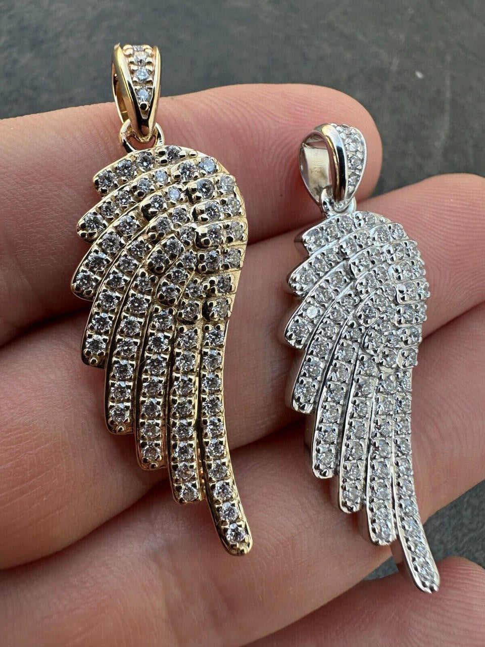 1.33ct Real Diamond Guardian Angel Wing Solid 925 14k Gold Necklace Pendant