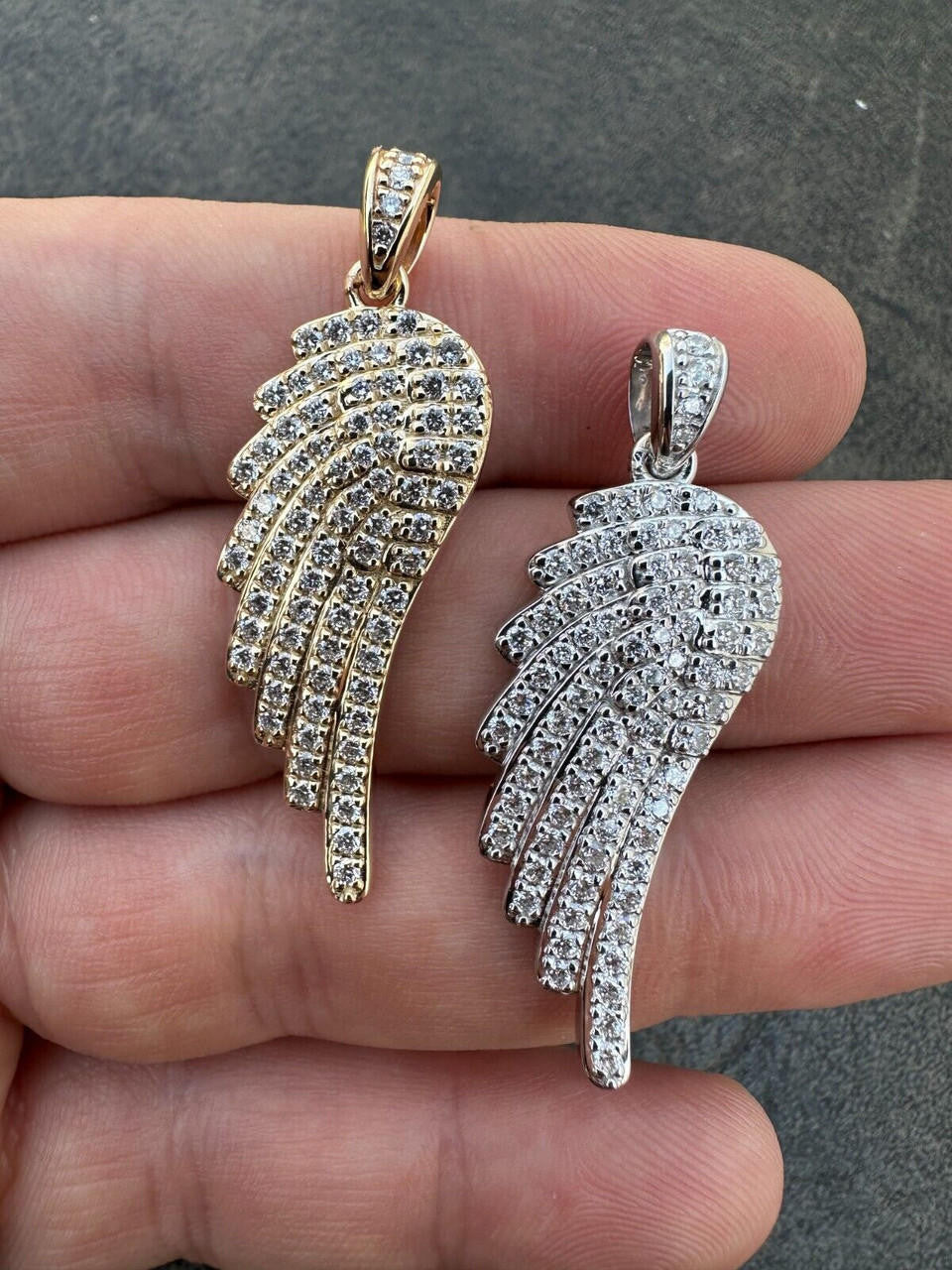 1.33ct Real Diamond Guardian Angel Wing Solid 925 14k Gold Necklace Pendant