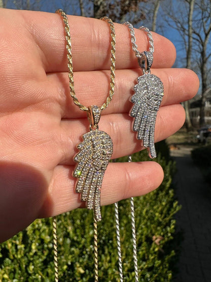 1.33ct Real Diamond Guardian Angel Wing Solid 925 14k Gold Necklace Pendant