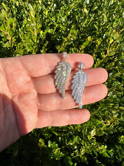 1.33ct Real Diamond Guardian Angel Wing Solid 925 14k Gold Necklace Pendant