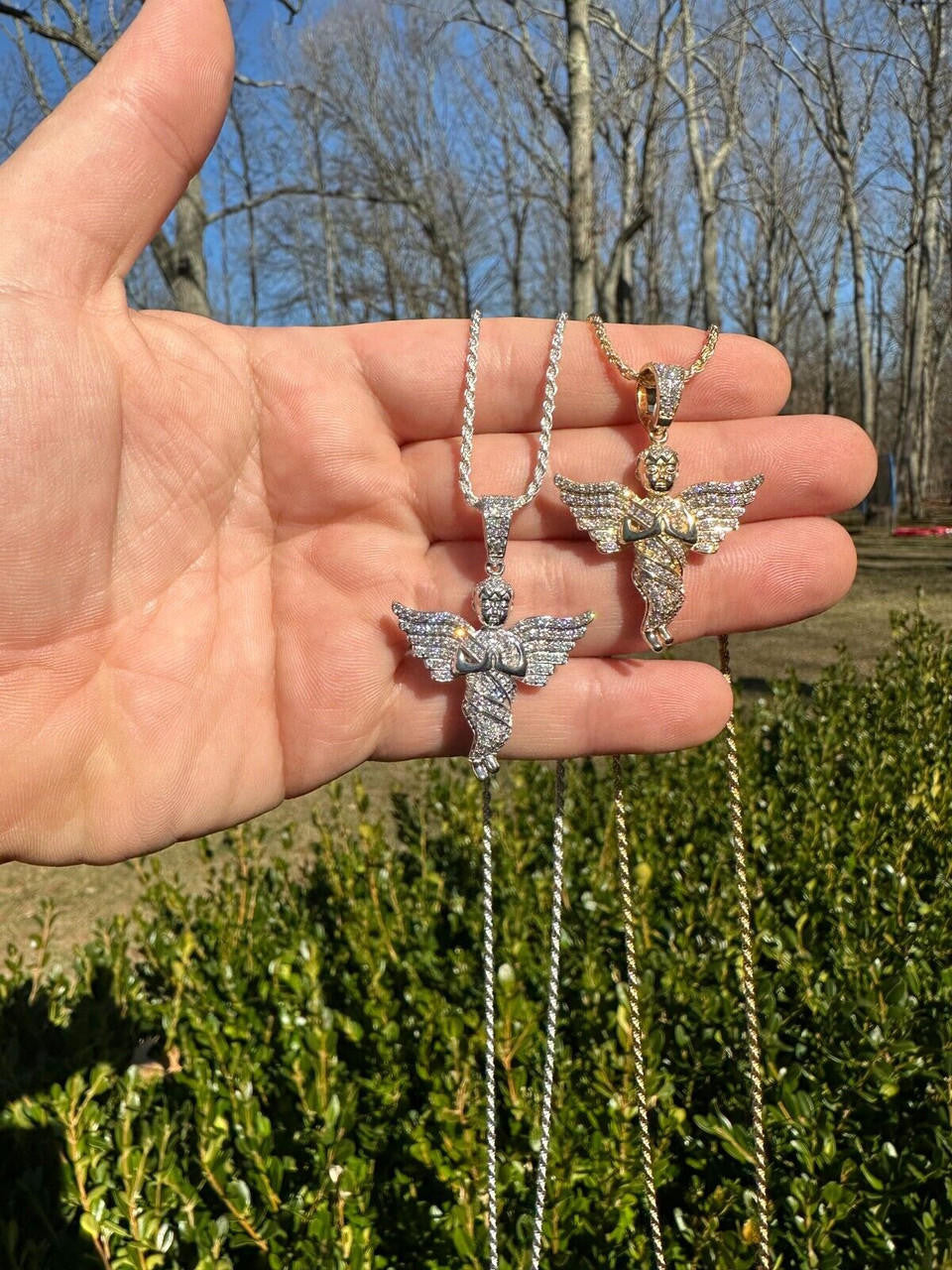 1.3ct Diamond Guardian Angel Cherub Pendant Solid 925 Silver Necklace Pendant