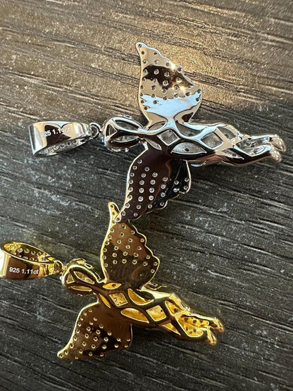 1.3ct Diamond Guardian Angel Cherub Pendant Solid 925 Silver Necklace Pendant