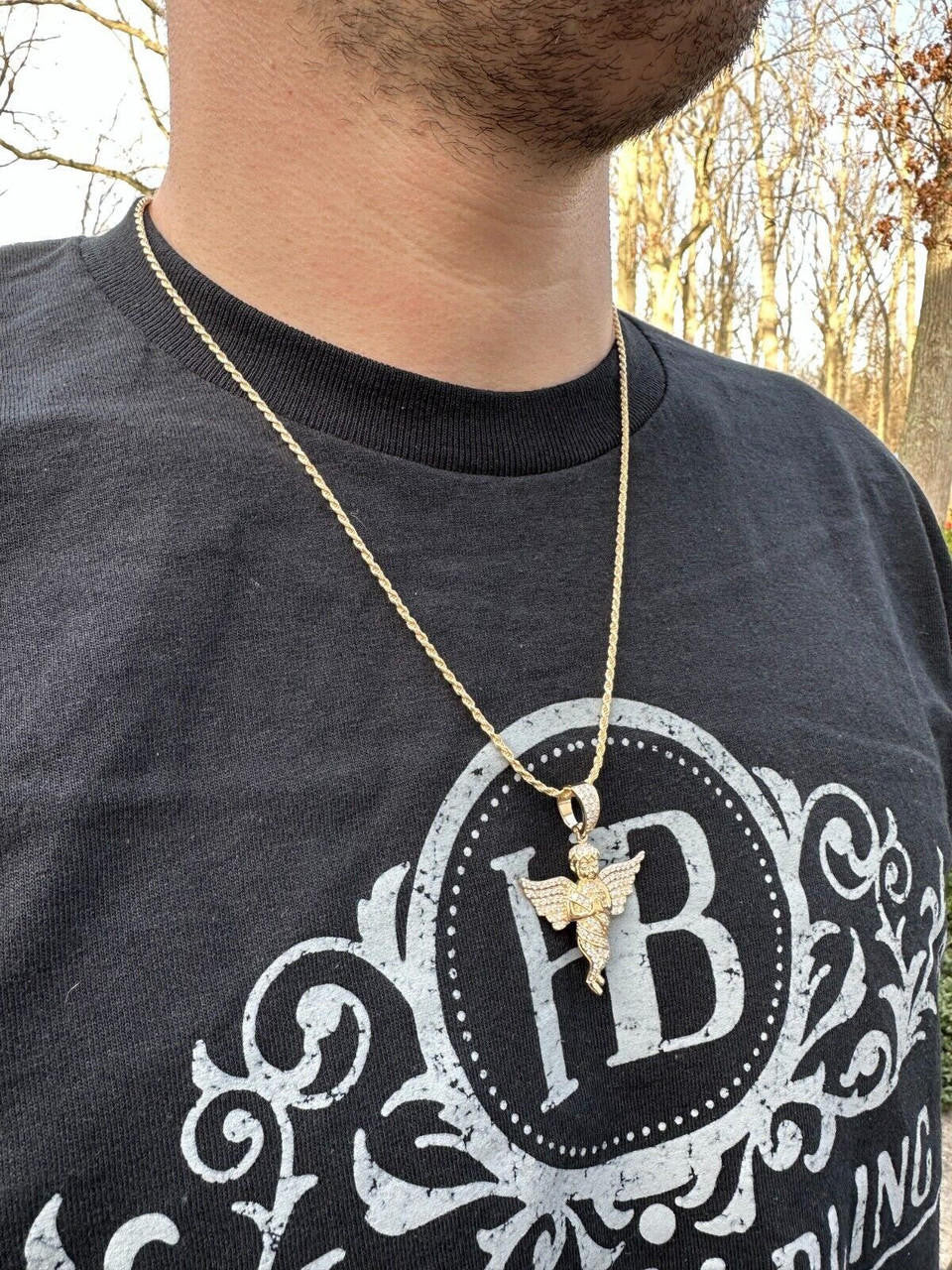 1.3ct Real Diamond Guardian Angel Cherub Pendant Solid 14k Gold Necklace Pendant