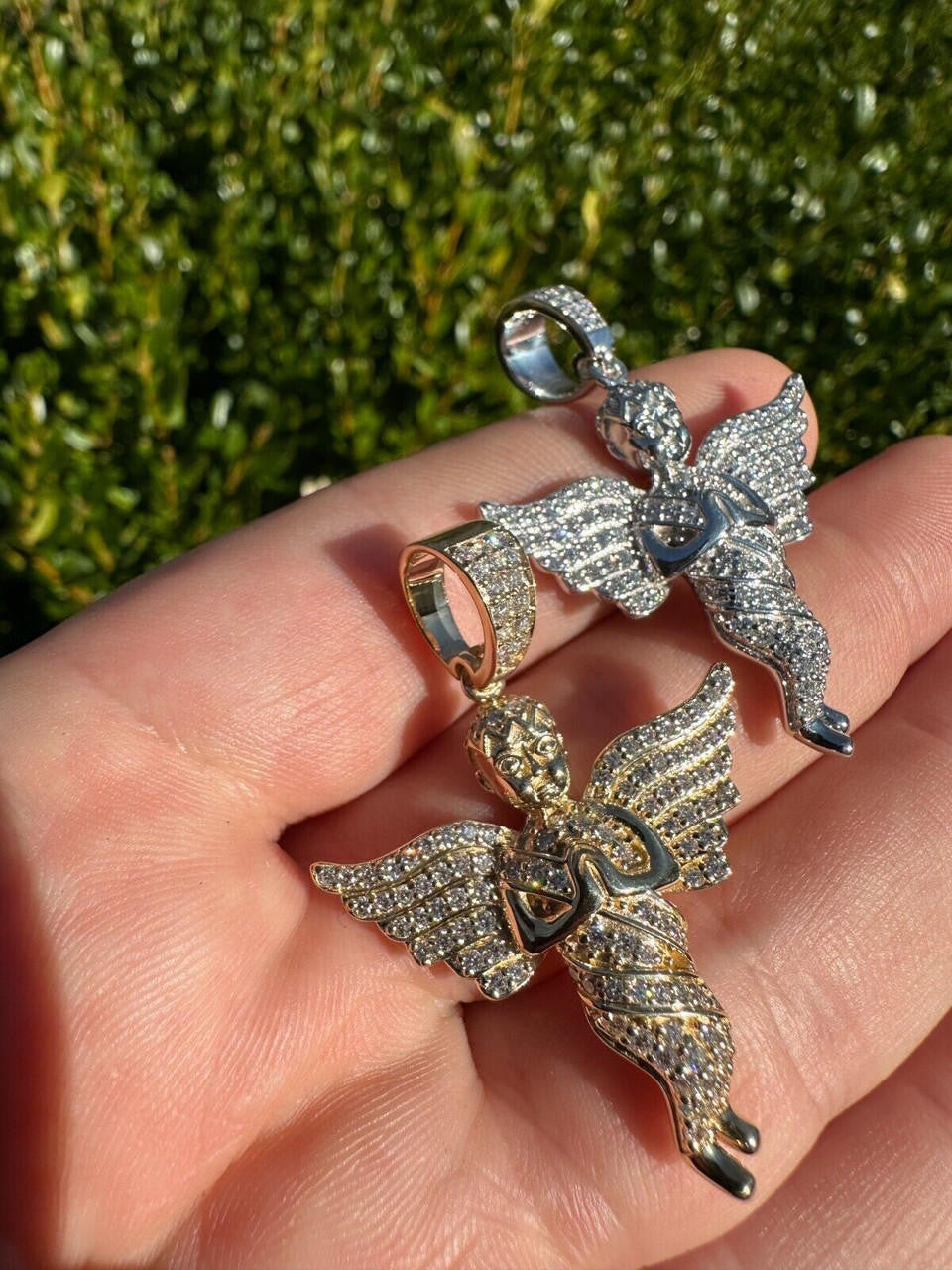 1.3ct Real Diamond Guardian Angel Cherub Pendant Solid 14k Gold Necklace Pendant