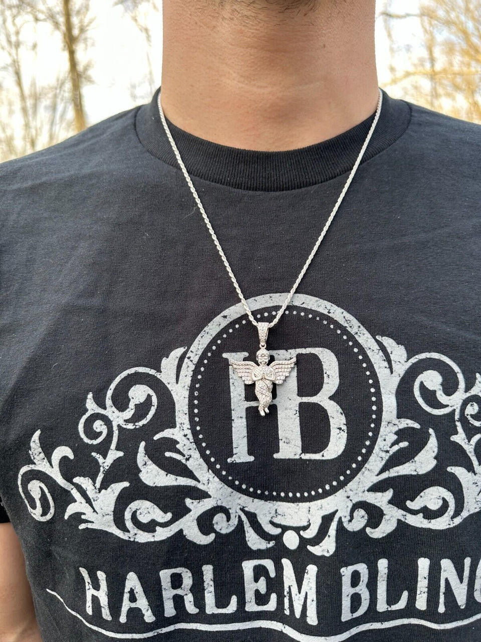 1.3ct Real Diamond Guardian Angel Cherub Pendant Solid 14k Gold Necklace Pendant