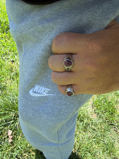 Navajo Tribe Ring - 925 Silver Oxidized - Genuine Red Ruby Stone