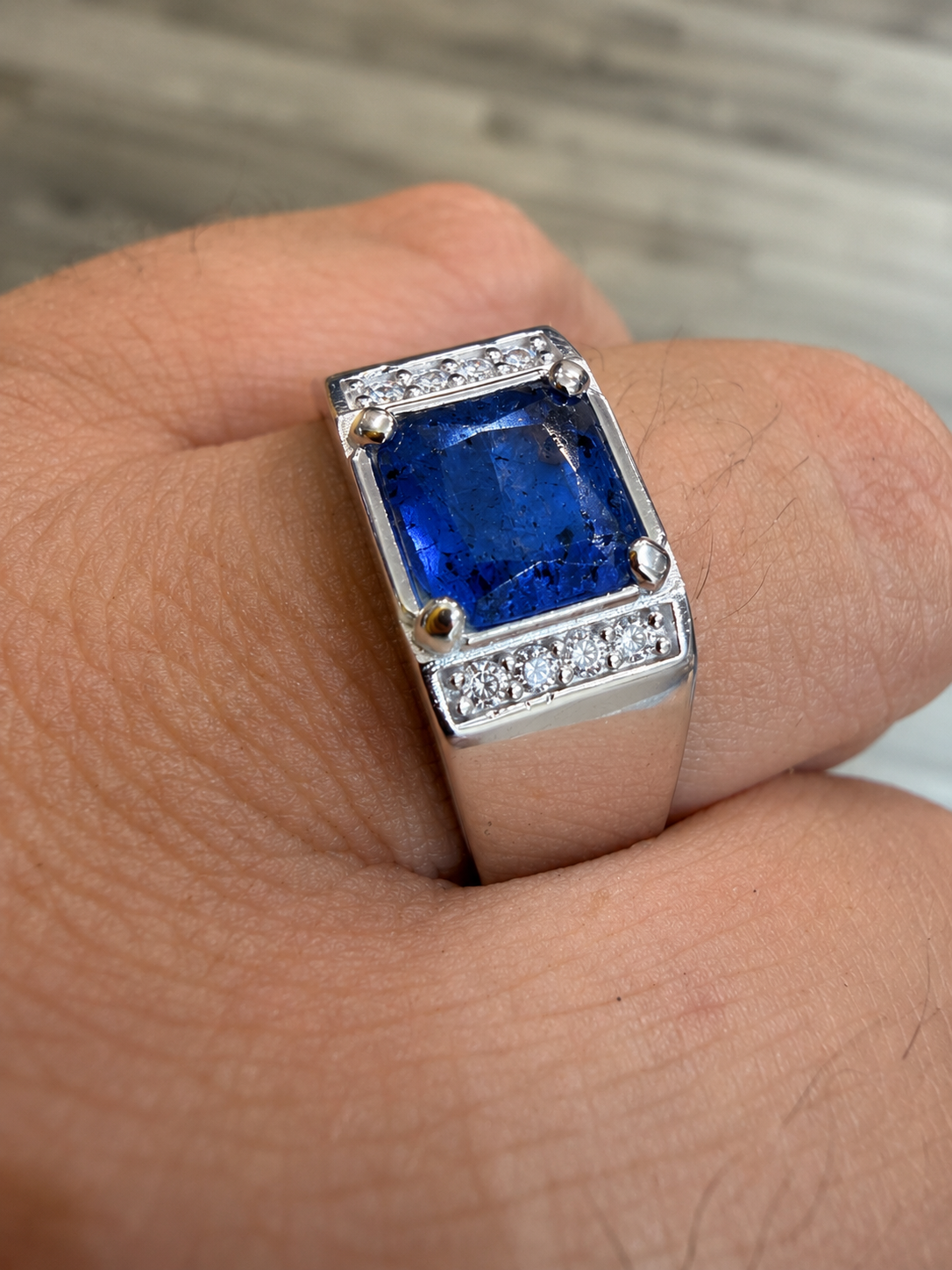 MOISSANITE Kingsmark Ring - 925 Silver - Genuine Blue Sapphire Stone