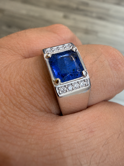 MOISSANITE Kingsmark Ring - 925 Silver - Genuine Blue Sapphire Stone