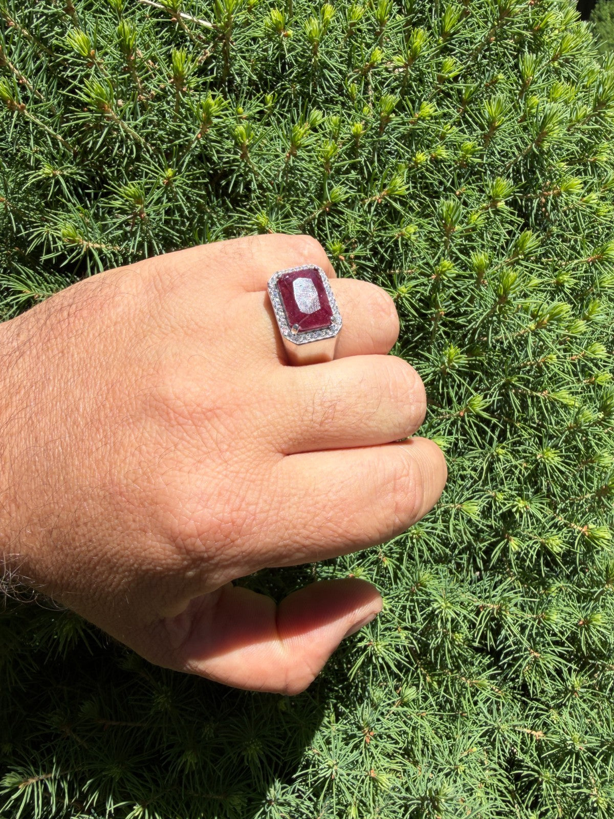 MOISSANITE Fortress Ring - 925 Silver - Genuine Red Ruby Stone