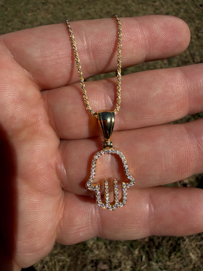 MOISSANITE Hamsa Cutout Pendant - 14k Gold Vermeil 925 Silver - 3 Sizes 1.25"-2.75"