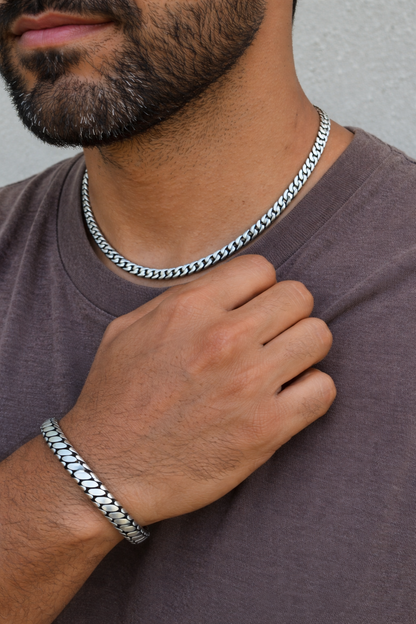 Custom 3 Link Miami Cuban Python Bracelet - Oxidized 925 Sterling Silver - 7"-9" - 12mm