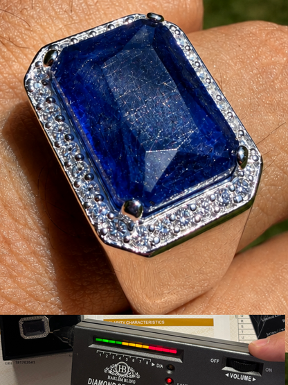MOISSANITE Fortress Ring - 925 Silver - Genuine Blue Sapphire Stone