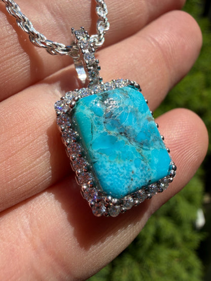 MOISSANITE Royalty Ocean Freeze Pendant - 925 Silver - Genuine Blue Turquoise Stone