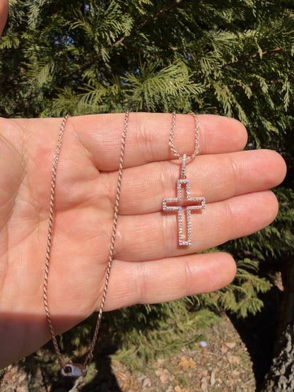 MOISSANITE Classic Cross Cutout Pendant - 14k Rose Gold Vermeil 925 Silver - 3 Sizes 1.33"-3"