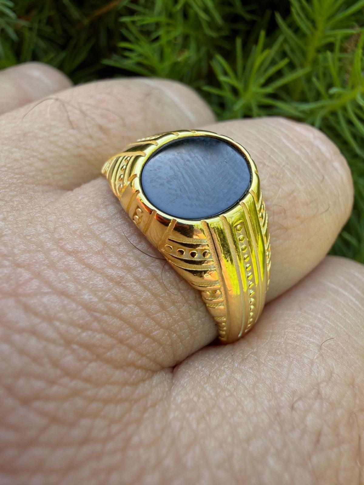 Navajo Tribe Ring - 14k Gold Vermeil 925 Silver - Genuine Black Onyx Stone