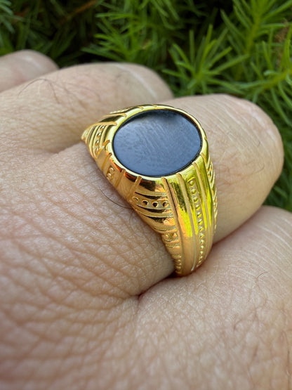 Navajo Tribe Ring - 14k Gold Vermeil 925 Silver - Genuine Black Onyx Stone