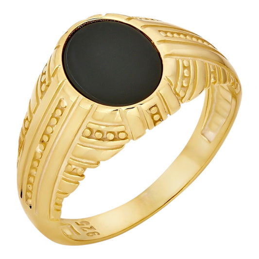 Navajo Tribe Ring - 14k Gold Vermeil 925 Silver - Genuine Black Onyx Stone