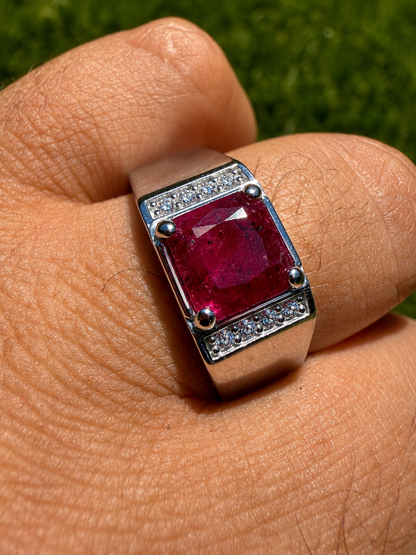 MOISSANITE Monarch Ring - 925 Silver - Genuine Red Ruby Stone