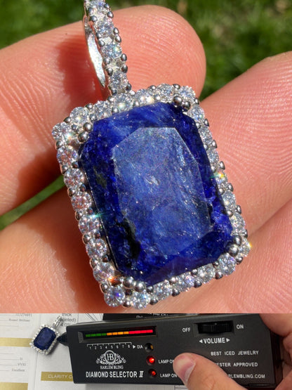 MOISSANITE Royalty Midnight Ocean Pendant - 925 Silver - Genuine Blue Sapphire Stone
