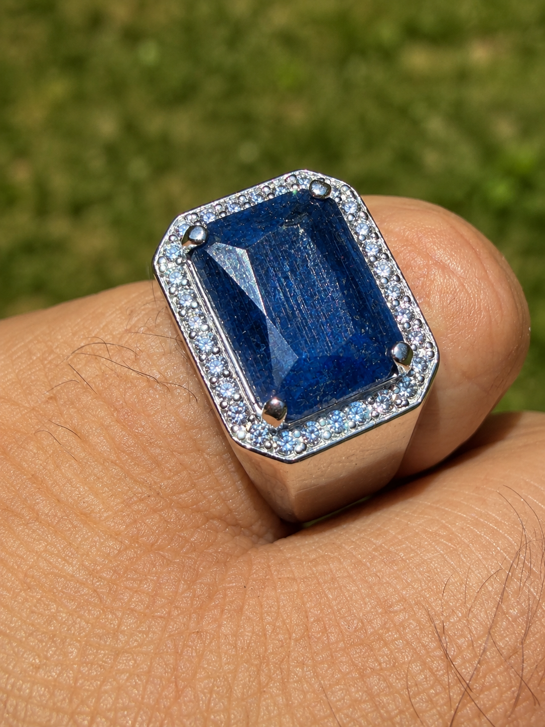 MOISSANITE Fortress Ring - 925 Silver - Genuine Blue Sapphire Stone
