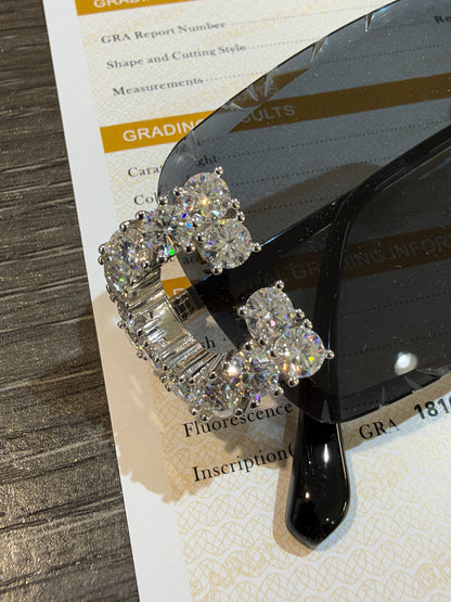 MOISSANITE Big Stone 15ct Iced Out Sunglasses - 925 Silver Buffs - Black