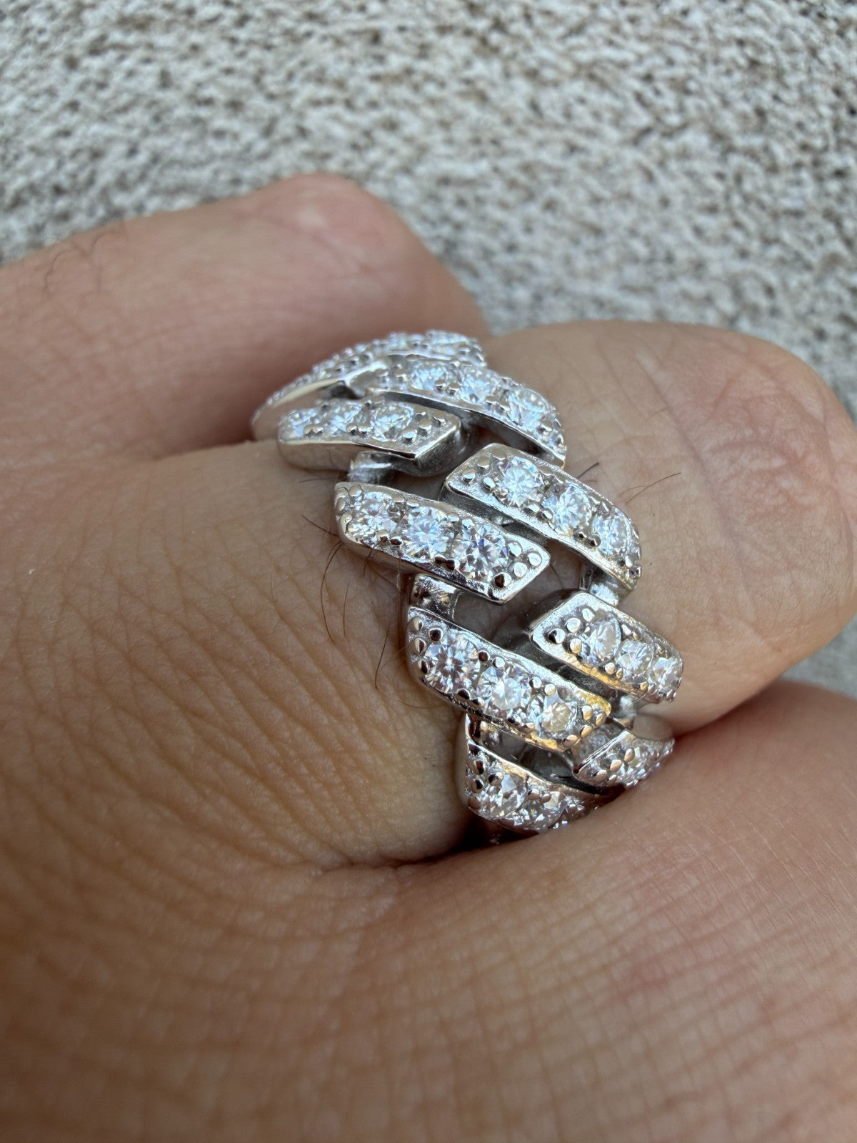 MOISSANITE 11.5mm Iced Out Prong Cuban Eternity Band Ring - 925 Silver