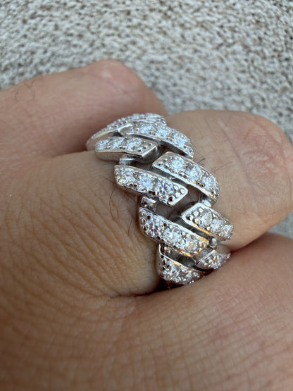MOISSANITE 11.5mm Iced Out Prong Cuban Eternity Band Ring - 925 Silver