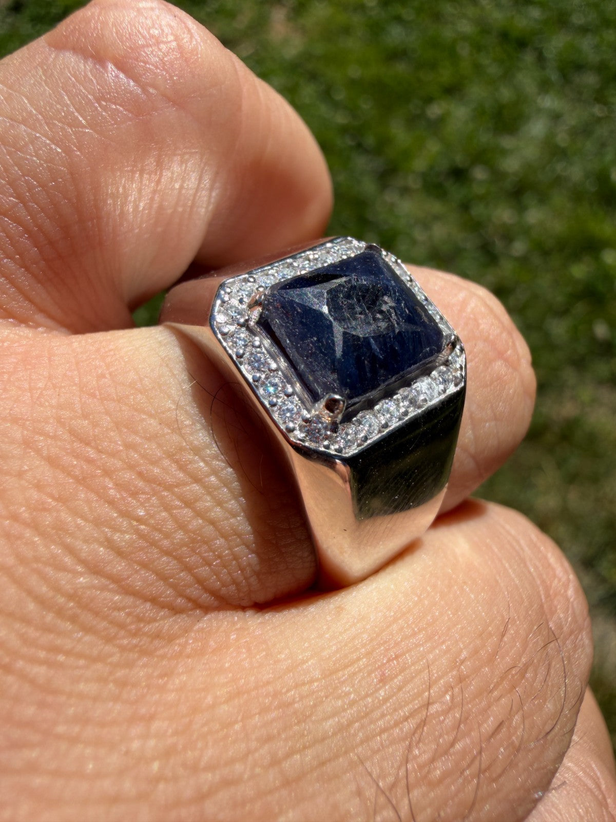 MOISSANITE Cardinal Crown Ring - 925 Silver - Genuine Blue Sapphire Stone