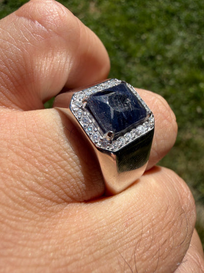 MOISSANITE Cardinal Crown Ring - 925 Silver - Genuine Blue Sapphire Stone