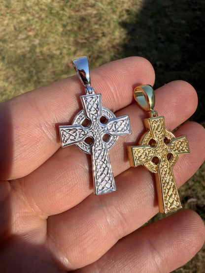 Handmade Viking Celtic Cross Pendant - 14k Gold Vermeil 925 Silver - Medium 1.75"