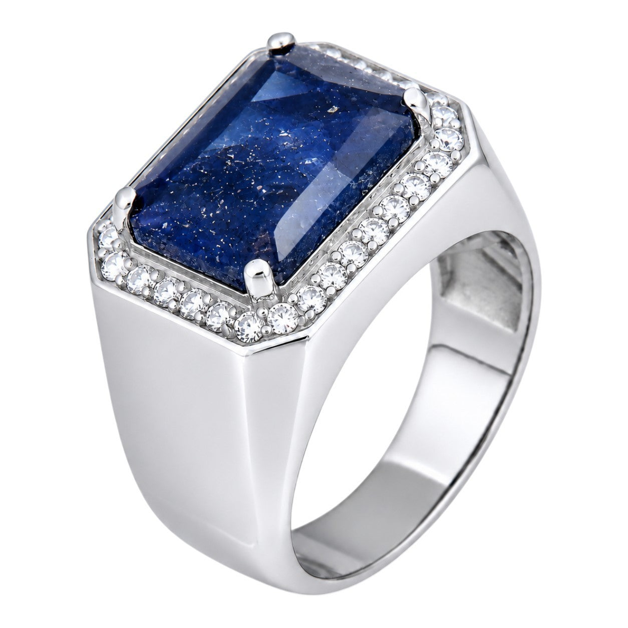 MOISSANITE Fortress Ring - 925 Silver - Genuine Blue Sapphire Stone