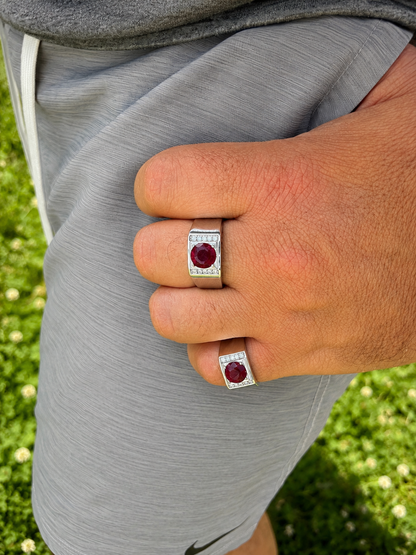 MOISSANITE Monarch Ring - 925 Silver - Genuine Red Ruby Stone