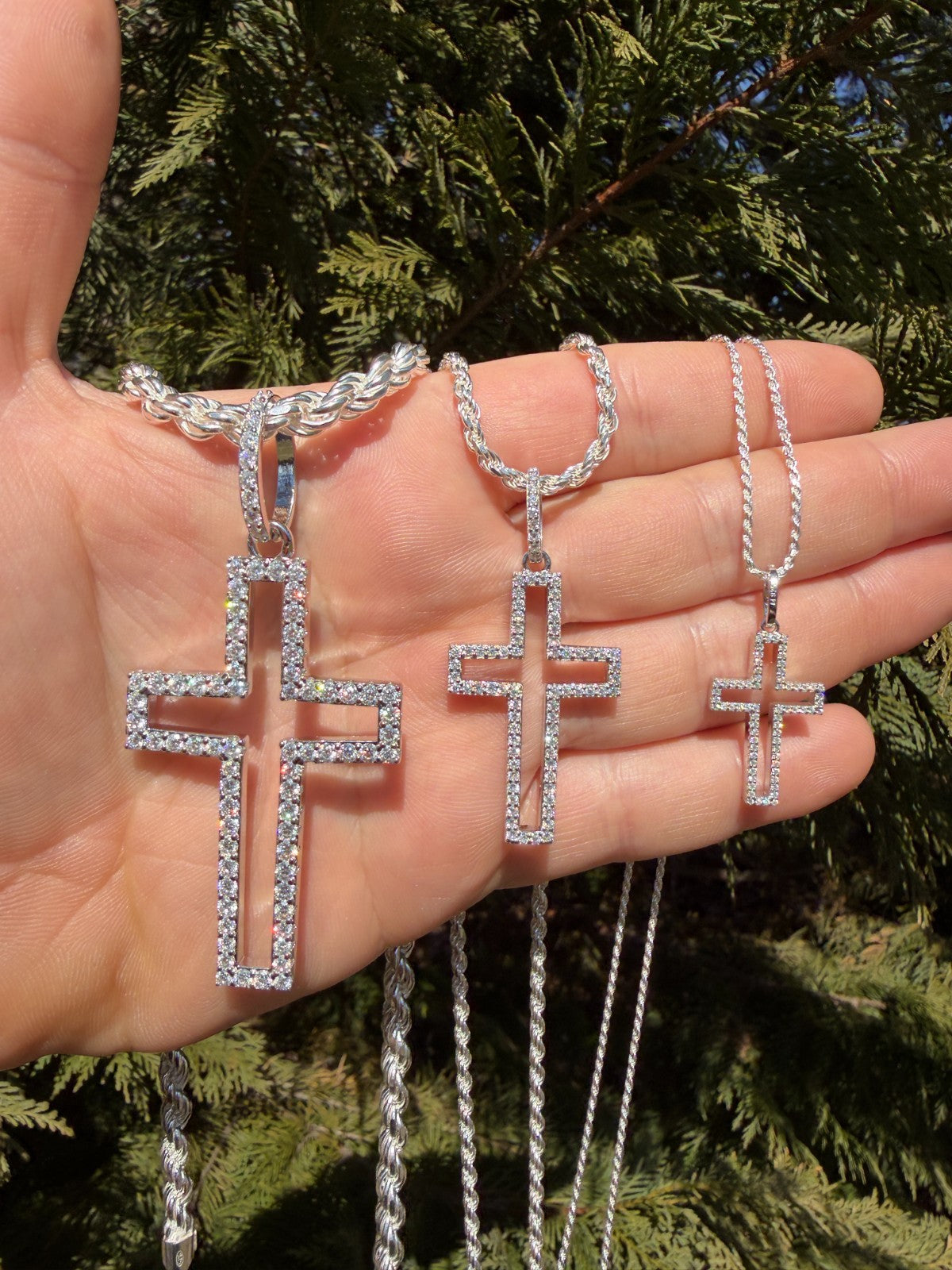 MOISSANITE Classic Cross Cutout Pendant - 925 Silver - 3 Sizes 1.33"-3"