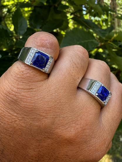 MOISSANITE Kingsmark Ring - 925 Silver - Genuine Blue Sapphire Stone