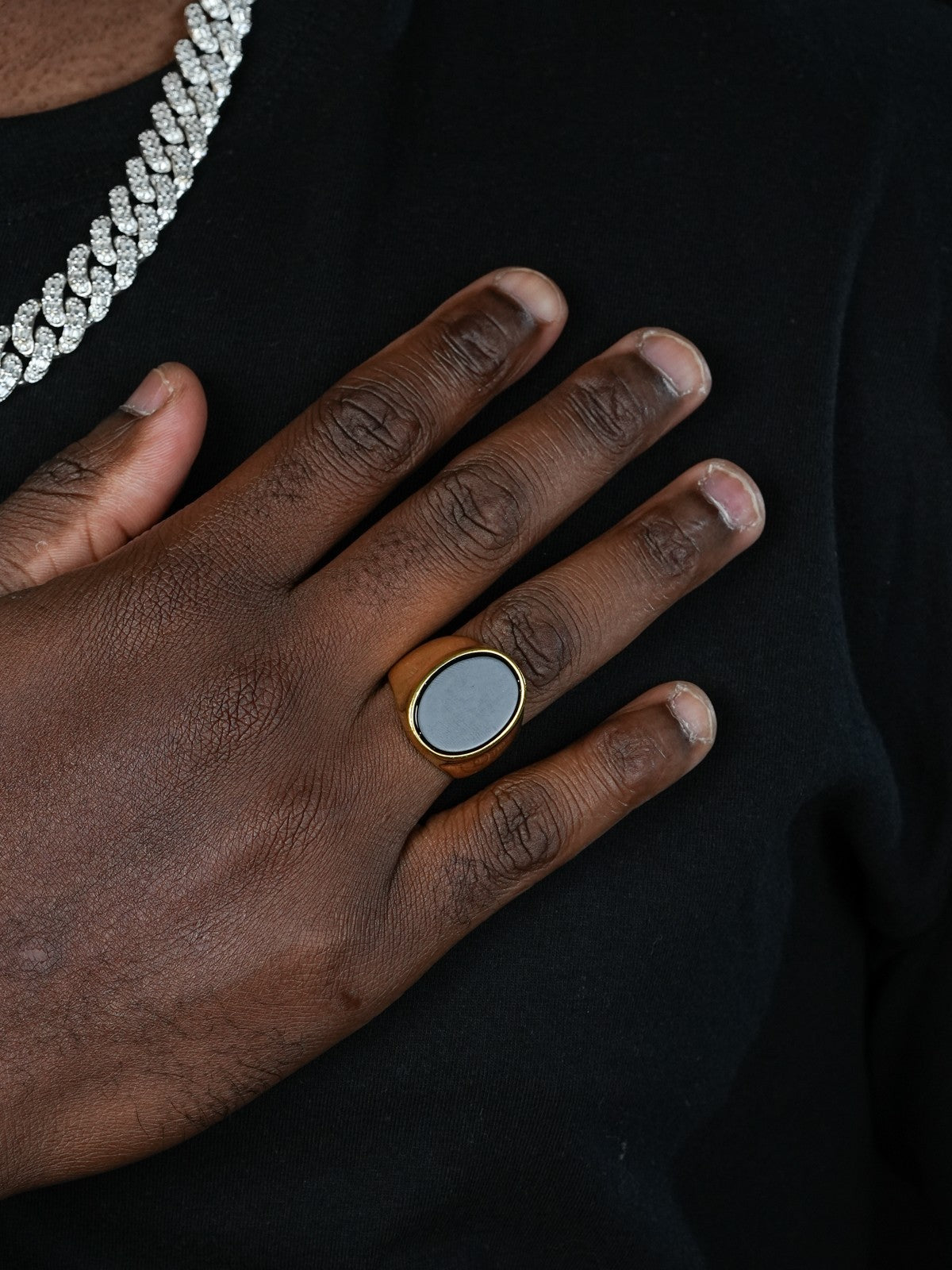 Shadow Boss Ring - 14k Gold Vermeil 925 Silver - Genuine Black Onyx Stone