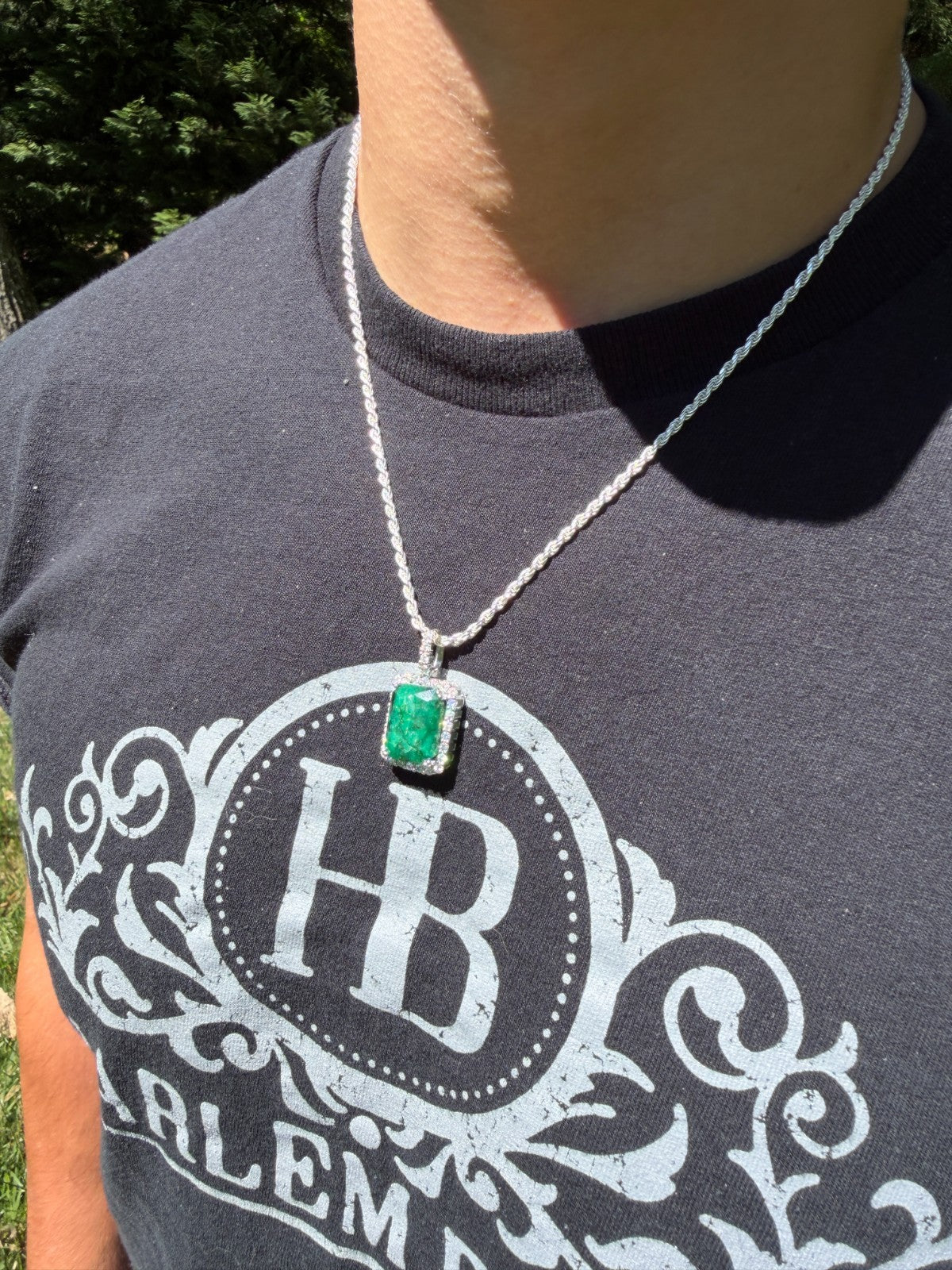 MOISSANITE Royalty Green Phantom Pendant - 925 Silver - Green Emerald Stone