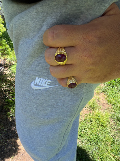 Columbian King Ring - 14k Gold Vermeil 925 Silver - Genuine Red Ruby Stone