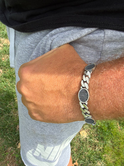 Mens Miami Cuban Link Bracelet W. Iced Out Black CZ Stones - 925 Silver - 8.5" - 12mm