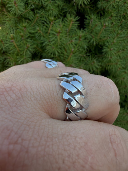 Classic 11.5mm Prong Miami Cuban Eternity Band Ring - 925 Silver - Plain