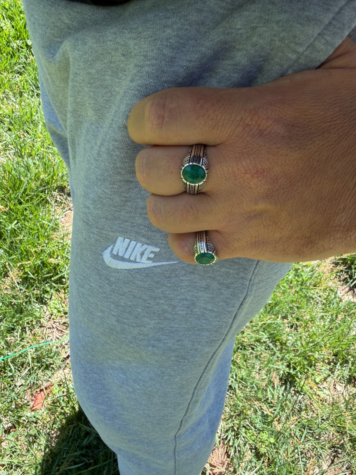 Royal Dynasty Ring - 925 Silver Oxidized - Genuine Green Emerald Stone