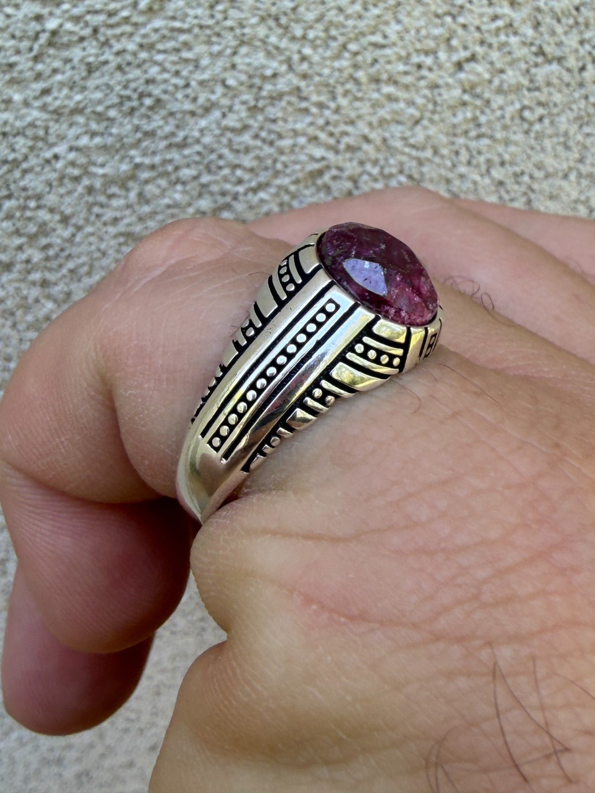 Navajo Tribe Ring - 925 Silver Oxidized - Genuine Red Ruby Stone